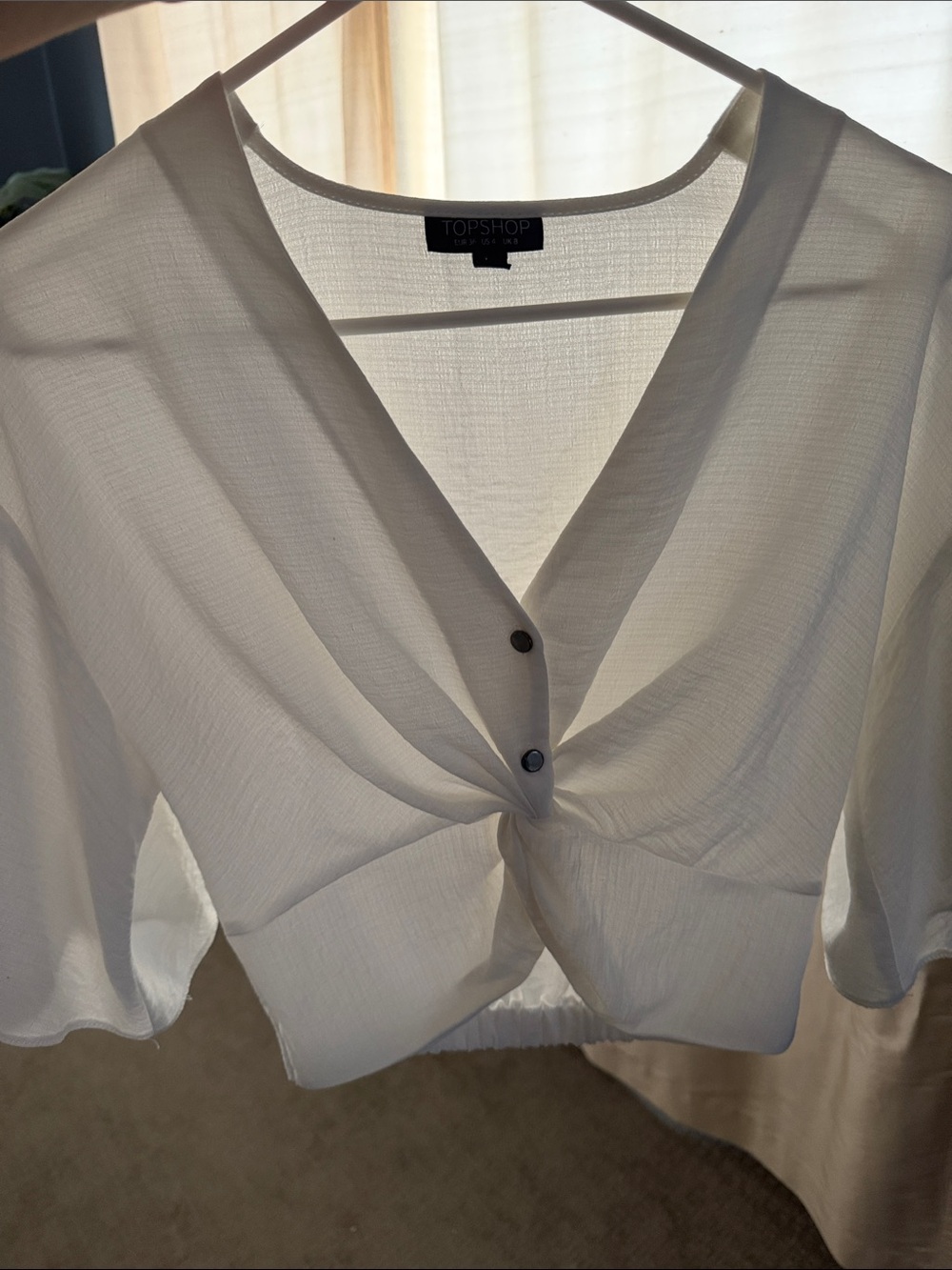 TOPSHOP White Twist-Front V-Neck Blouse